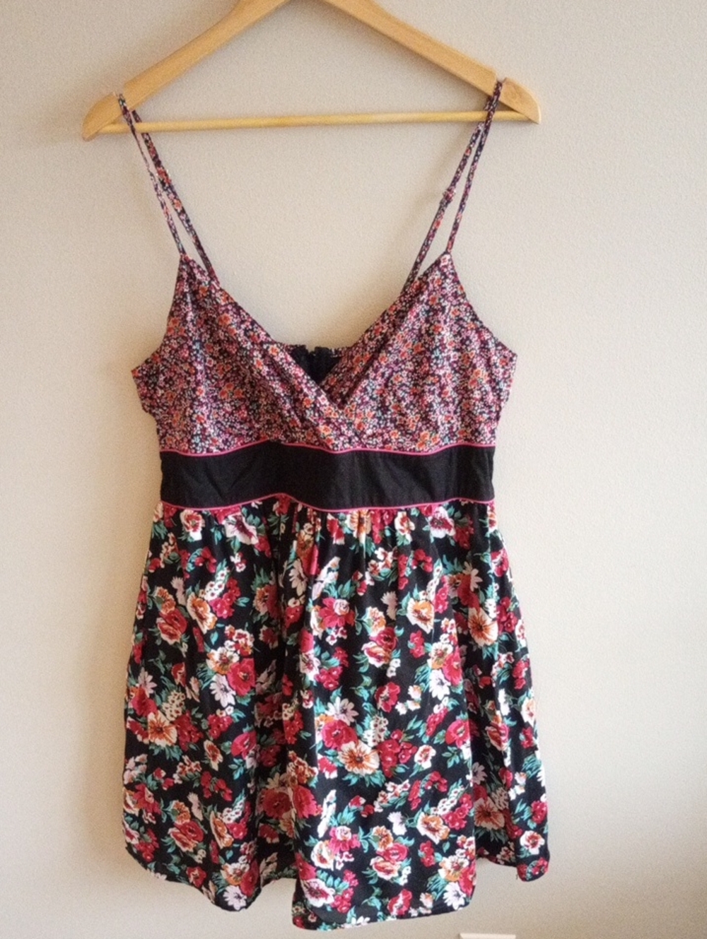 90s Xhilaration Black Floral Spaghetti Strap Cotton Dress Size 2X Cottagecore